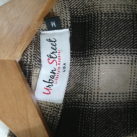 Urban Street Long Plaid Button Down Light Weight Jacket Coat Brown Neutral - Picture 3 of 7